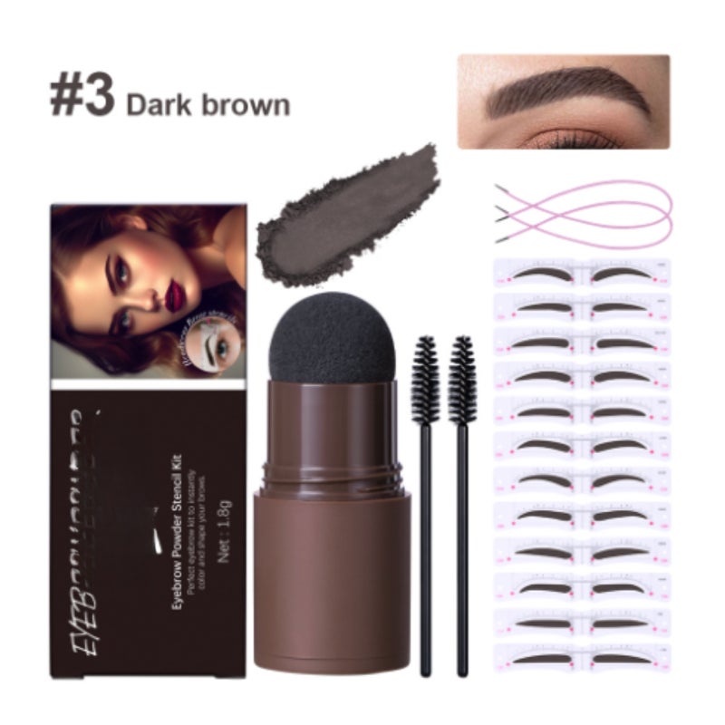 Hairline Powder Shadow Powder Eyebrow Powder Eyebrow Card Set - Contains 12 reusable eyebrow templates and 2 eyebrow brushes, long-lasting waterproof eyebrow makeup (dark brown) - Image 4