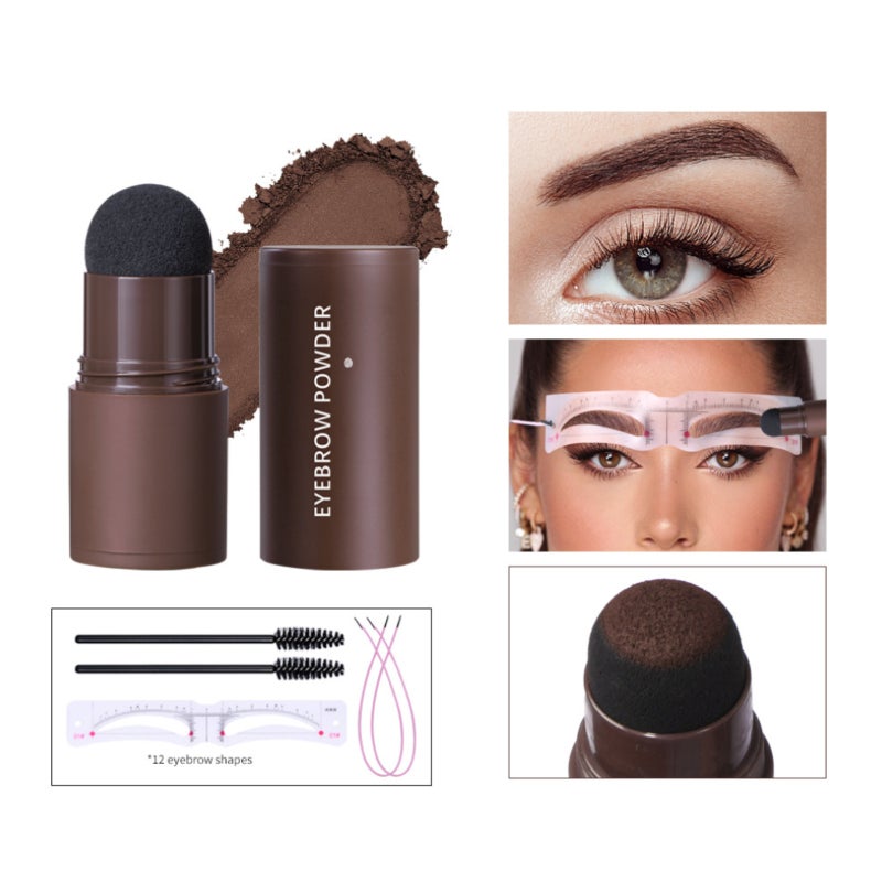Hairline Powder Shadow Powder Eyebrow Powder Eyebrow Card Set - Contains 12 reusable eyebrow templates and 2 eyebrow brushes, long-lasting waterproof eyebrow makeup (dark brown) - Image 1