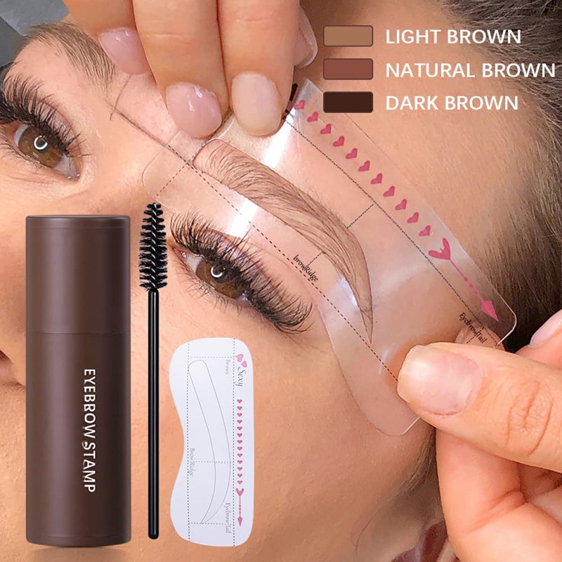 Hairline Powder Shadow Powder Eyebrow Powder Eyebrow Card Set - Contains 12 reusable eyebrow templates and 2 eyebrow brushes, long-lasting waterproof eyebrow makeup (dark brown) - Image 3