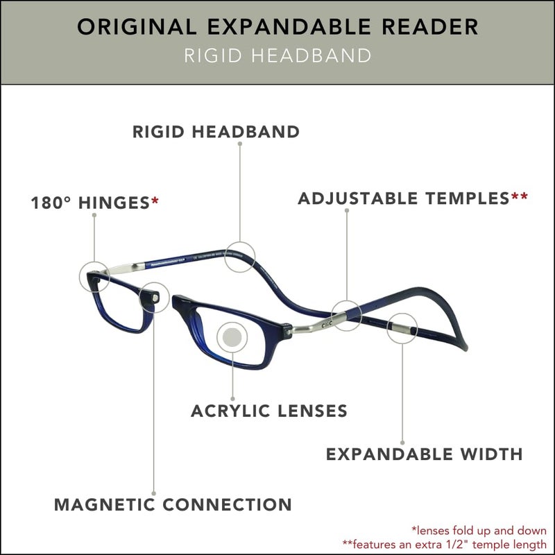 Clic Magnetic Reading Glasses for Men or Women, Computer Readers, Original Expandable (M-XL, Dark Matte Blue, 2.50 Magnification) - Image 4