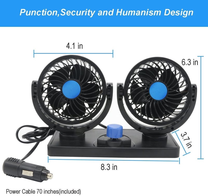 G13 DC 12VElectric Car Fan for Dashboard, Double Head Cooling Electric Fan, 360 Degree Rotatable Small Fan for Car with 2 Speed Control, ABS Plastic, Dashboard Fan - Image 4