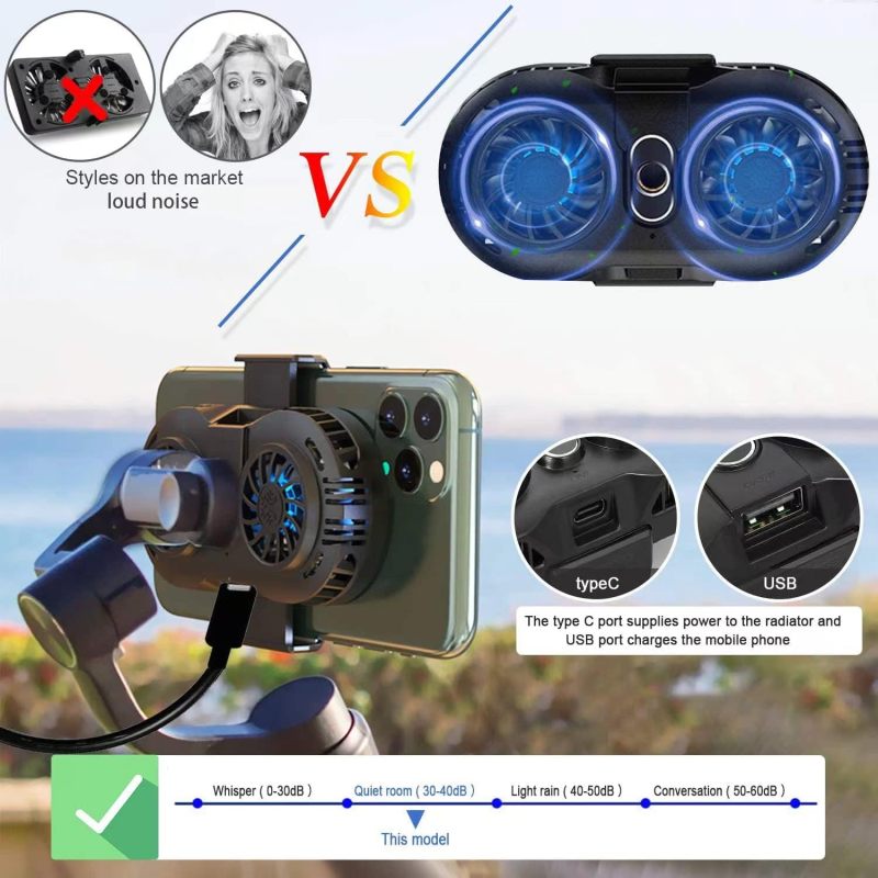 Phone Cooler: Dual Semiconductor Refrigeration Chips - 6-8 Cm Width Compatible Mobile Radiator for Live Broadcast Outdoor Shooting Extended Streaming Filming - Image 4