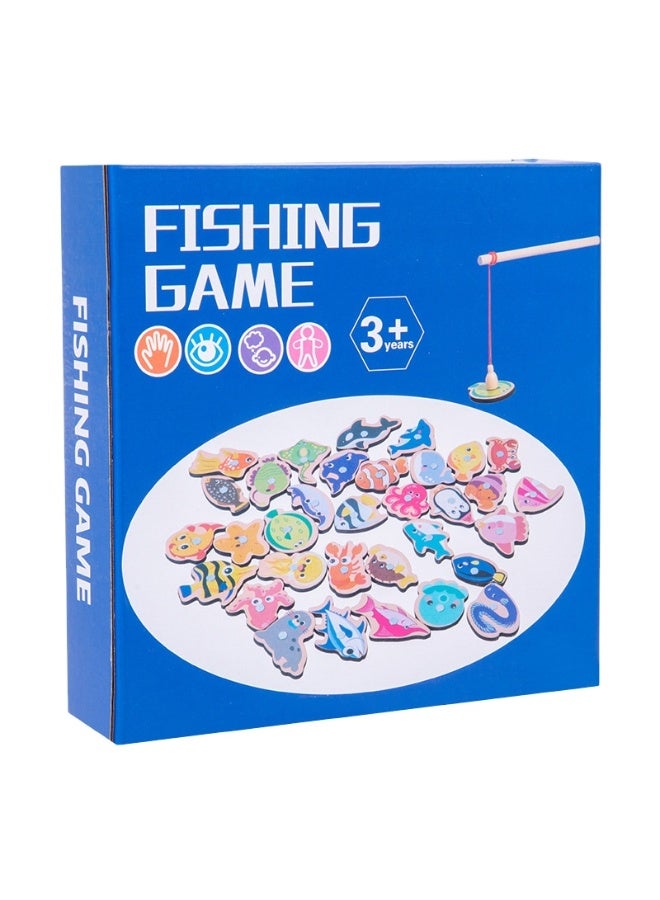Hedge Magnetic Fishing Game Toy Set for Kids 3+ Years Wooden Educational Fishing Toy with 33 Sea Animals Magnetic Fishing Rod Early Learning & Hand-Eye Coordination Montessori Toy - Image 1