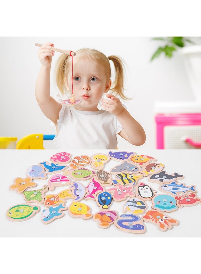 Hedge Magnetic Fishing Game Toy Set for Kids 3+ Years Wooden Educational Fishing Toy with 33 Sea Animals Magnetic Fishing Rod Early Learning & Hand-Eye Coordination Montessori Toy - Image 3
