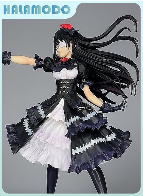 Date A Live Meticulously crafted Anime Figurine of Kurumi Tokisaki in Black Attire with Interchangeable Faces in a Cool and Dashing Style, a Decorative Highlight for Desktops and Car Dashboards 23 cm