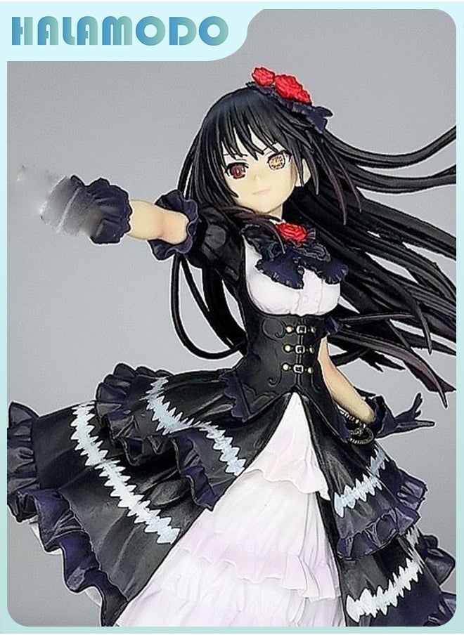 Date A Live Meticulously crafted Anime Figurine of Kurumi Tokisaki in Black Attire with Interchangeable Faces in a Cool and Dashing Style, a Decorative Highlight for Desktops and Car Dashboards 23 cm