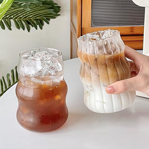 Dxmimer Vintage Ripple Glass Tumbler, 18 oz, Borosilicate Glass, Ripple, Open Top, General Use Cup - Image 4