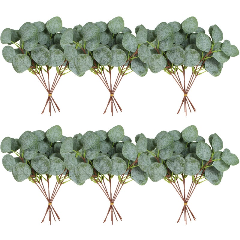 ZeKonan 40 Pcs Artificial Eucalyptus Stem, Fake Silver Dollar Eucalyptus Leaves Stems Bulk Real Touch Faux Leaf Branches for DIY Bouquets Floral Arrangement Wedding Home Decor - Image 1