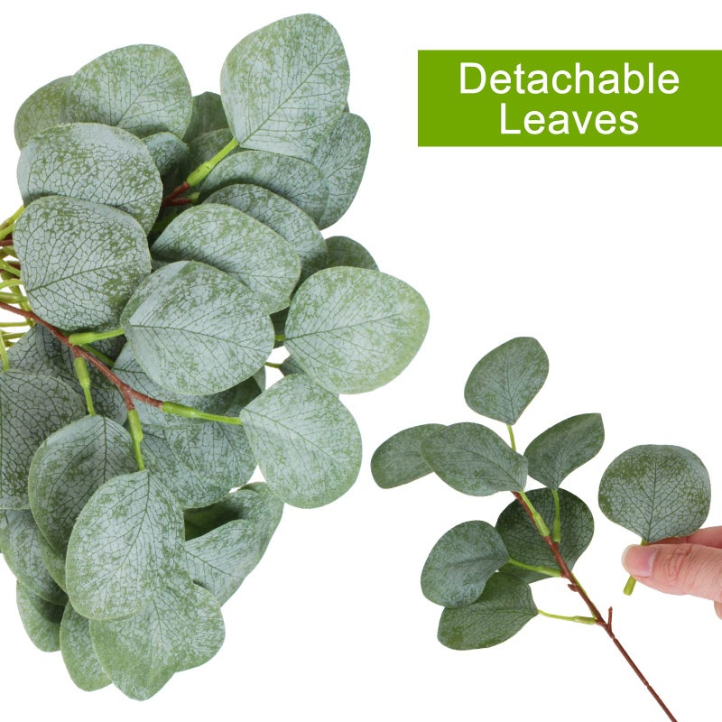 ZeKonan 40 Pcs Artificial Eucalyptus Stem, Fake Silver Dollar Eucalyptus Leaves Stems Bulk Real Touch Faux Leaf Branches for DIY Bouquets Floral Arrangement Wedding Home Decor - Image 3