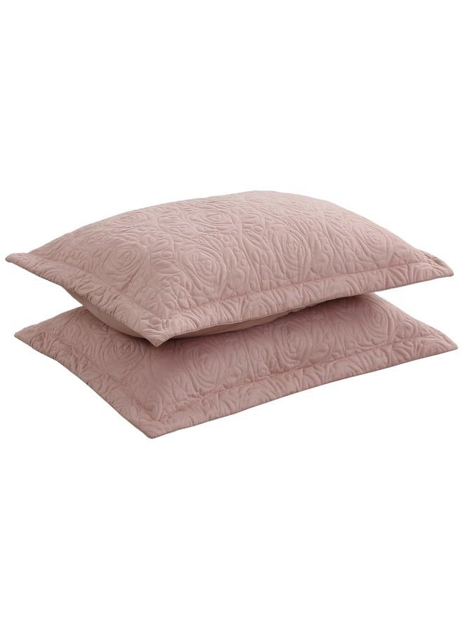 MarCielo 2-Piece Embroidered Pillow Shams, Decorative Microfiber Pillow Covers Set (Teacup Rose, Standard) - Image 1