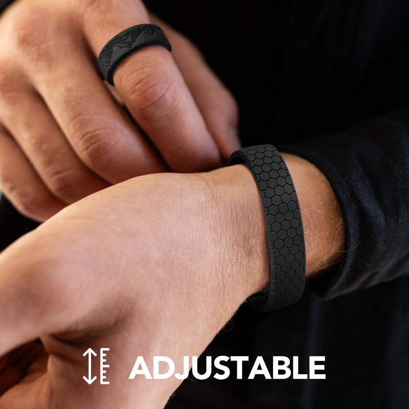 King Will Adjustable Silicone Bracelet for Men 10"" Breathable Rubber Wristband Designed with Honeycomb Pattern, Black - Image 2