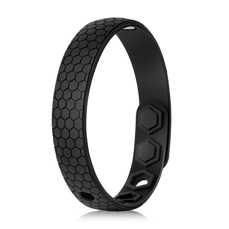 King Will Adjustable Silicone Bracelet for Men 10"" Breathable Rubber Wristband Designed with Honeycomb Pattern, Black - Image 1