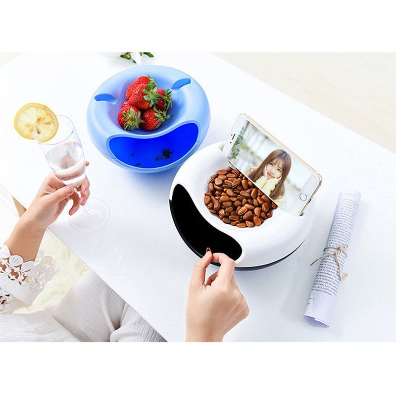 Multifunctional Creative Shape Lazy Pista Nut Snack Nashta Breakfast Dry Fruit Serving Platter Bowl with Mobile Cellphone Holder Bracket Stand Multicolor Pack Of 3  - Image 1