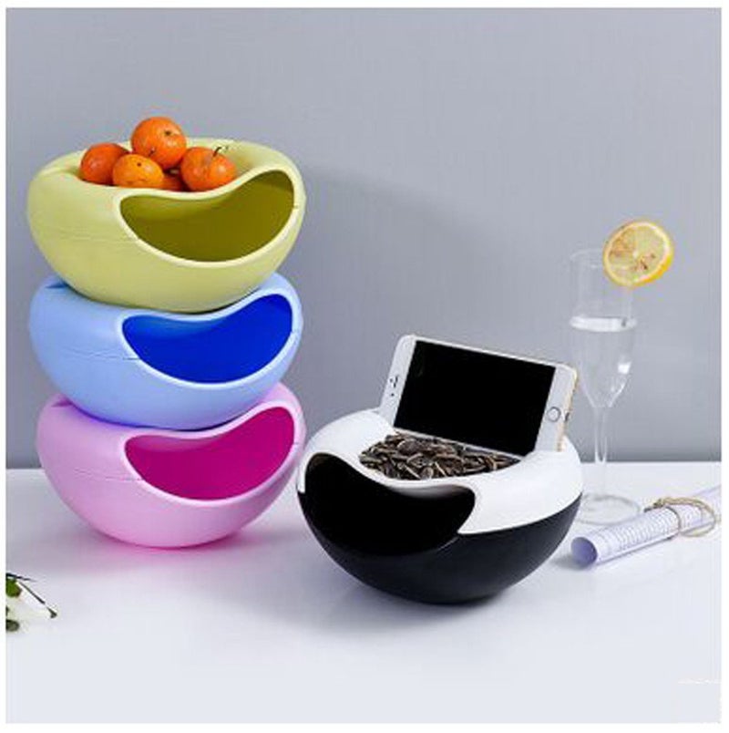 Multifunctional Creative Shape Lazy Pista Nut Snack Nashta Breakfast Dry Fruit Serving Platter Bowl with Mobile Cellphone Holder Bracket Stand Multicolor Pack Of 3  - Image 3