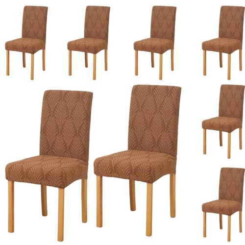 Styleys Stretch Jacquard Dining Chair Cover Removable Washable Dining Room Chair Cover Protector Seat Slipcover (Pack of 8, Khaki, JYMC6) - Image 1