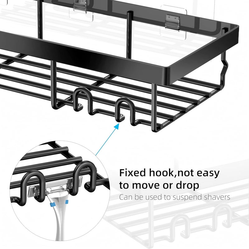 Moforoco 3-Pack Shower Caddy Basket Shelf with Soap Holder, No Drilling Traceless Adhesive Shower Wall Shelves, Rustproof Black Bathroom Shower Storage Organizer - Image 4