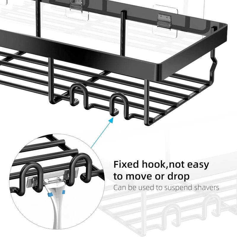Moforoco 3-Pack Shower Caddy Basket Shelf with Soap Holder, No Drilling Traceless Adhesive Shower Wall Shelves, Rustproof Black Bathroom Shower Storage Organizer - Image 5