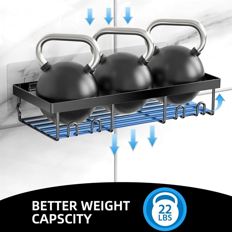 Moforoco 3-Pack Shower Caddy Basket Shelf with Soap Holder, No Drilling Traceless Adhesive Shower Wall Shelves, Rustproof Black Bathroom Shower Storage Organizer - Image 3