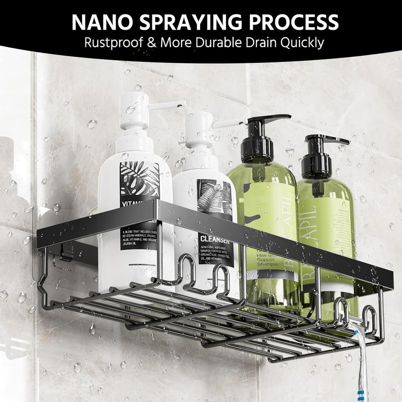 Moforoco 3-Pack Shower Caddy Basket Shelf with Soap Holder, No Drilling Traceless Adhesive Shower Wall Shelves, Rustproof Black Bathroom Shower Storage Organizer - Image 2