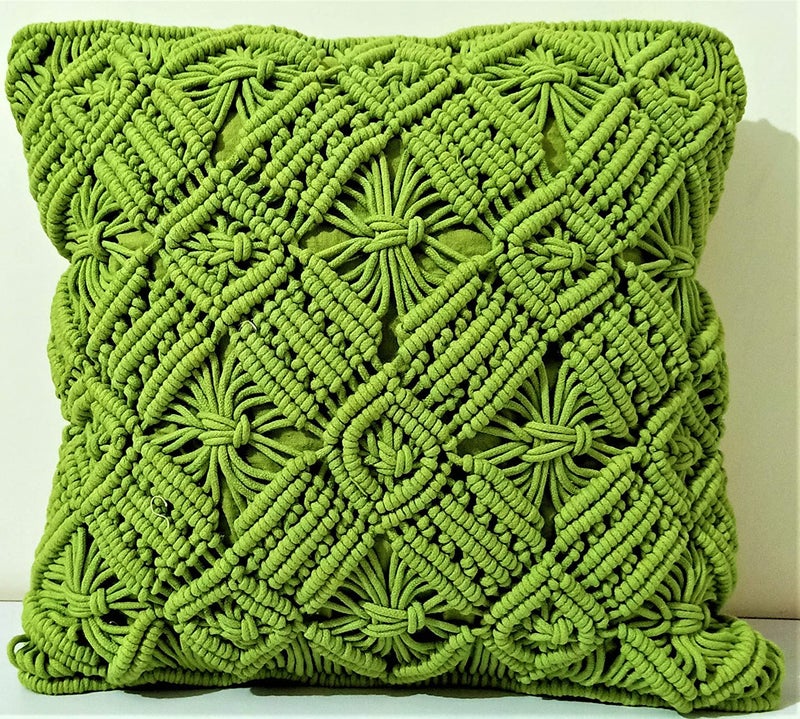 Awesome Cushion Cover Macrame Handmade Knit Pillowcases Floor Cushion Cover of Cotton 1 Pc (16" X 16" inches)-MC061 - Image 2