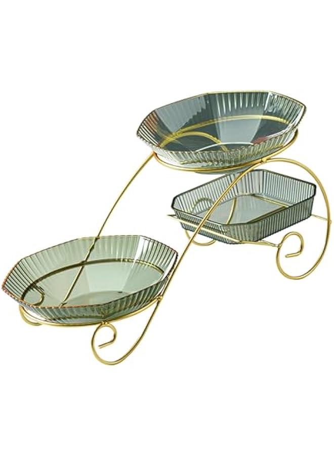 طبق فواكه شفاف، طبق خفيف فاخر للوجبات الخفيفة، صينية تقديم، طبق الفواكه لغرفة المعيشة، طاولة القهوة، منزلي، فواكه مجففة ومكسرات (أخضر) - Image 4