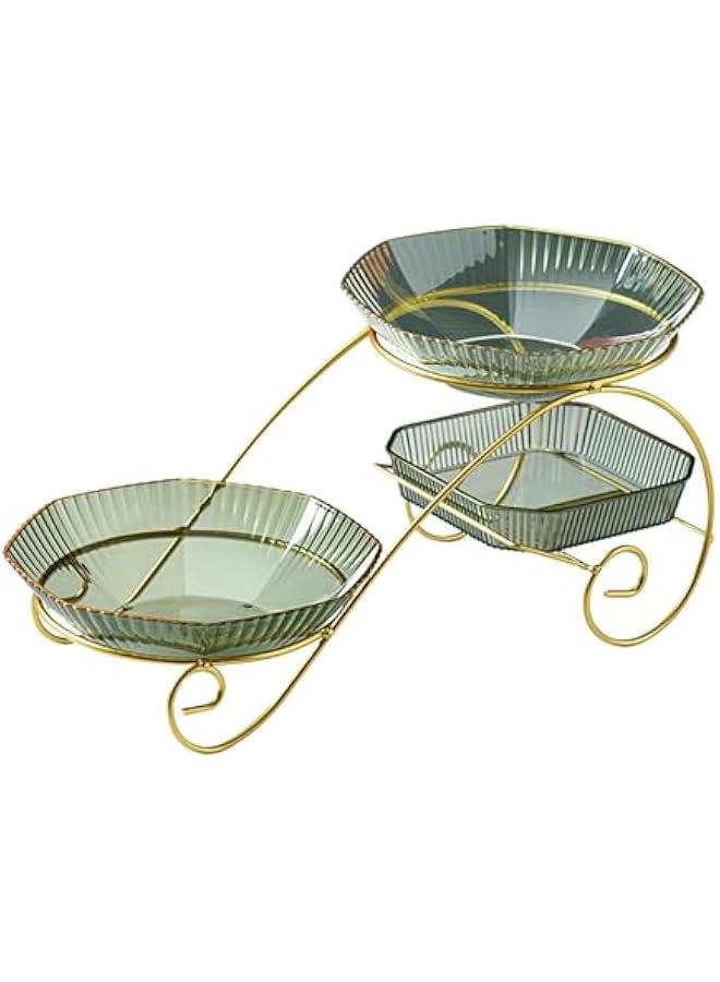 طبق فواكه شفاف، طبق خفيف فاخر للوجبات الخفيفة، صينية تقديم، طبق الفواكه لغرفة المعيشة، طاولة القهوة، منزلي، فواكه مجففة ومكسرات (أخضر) - Image 2