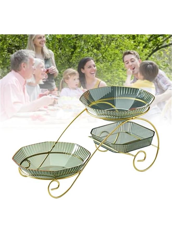 طبق فواكه شفاف، طبق خفيف فاخر للوجبات الخفيفة، صينية تقديم، طبق الفواكه لغرفة المعيشة، طاولة القهوة، منزلي، فواكه مجففة ومكسرات (أخضر) - Image 3