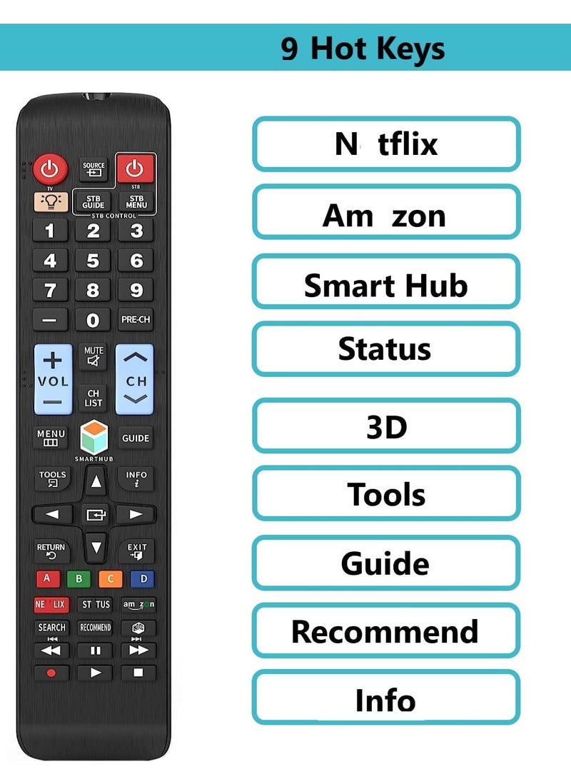 ELTRAZONE Universal Remote Control for All Samsung LCD LED QLED SUHD UHD HDTV Curved Plasma 4K 3D TVs with Netflix Prime Video Buttons Smart Hub Backlight 2pcs with battery - Image 4
