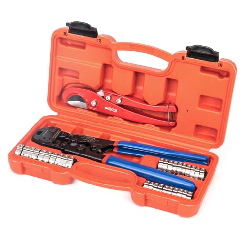 iCrimp PEX Clamp Tool Kit for 3/8-in, 1/2-in, 3/4-in, 1-in PEX Clamp Cinch & Removal, c/w 1/2''(20 Pack) and 3/4''(10 Pack) PEX Clamp Rings, PEX Tubing Cutter - Image 1