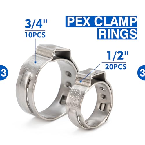 iCrimp PEX Clamp Tool Kit for 3/8-in, 1/2-in, 3/4-in, 1-in PEX Clamp Cinch & Removal, c/w 1/2''(20 Pack) and 3/4''(10 Pack) PEX Clamp Rings, PEX Tubing Cutter - Image 4
