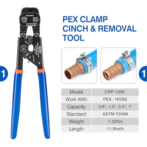 iCrimp PEX Clamp Tool Kit for 3/8-in, 1/2-in, 3/4-in, 1-in PEX Clamp Cinch & Removal, c/w 1/2''(20 Pack) and 3/4''(10 Pack) PEX Clamp Rings, PEX Tubing Cutter - Image 2