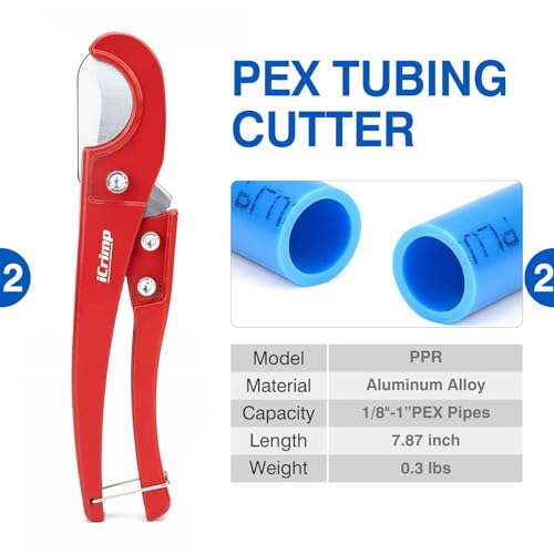 iCrimp PEX Clamp Tool Kit for 3/8-in, 1/2-in, 3/4-in, 1-in PEX Clamp Cinch & Removal, c/w 1/2''(20 Pack) and 3/4''(10 Pack) PEX Clamp Rings, PEX Tubing Cutter - Image 3