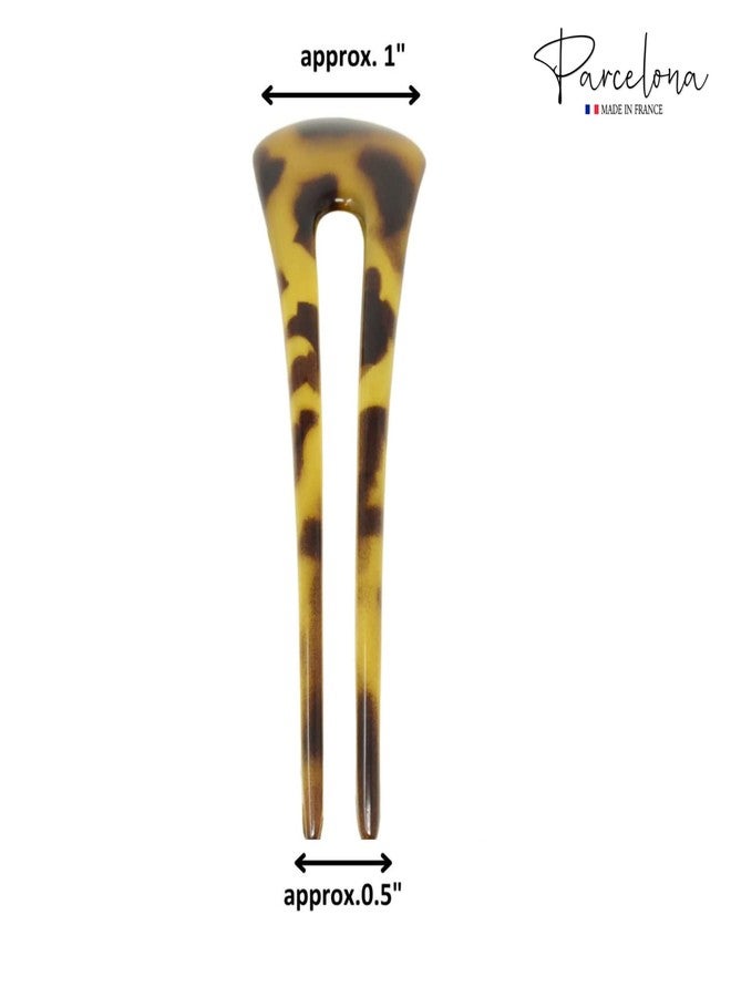 Parcelona French Long Duo Light Shell Savana Large 4.75” Celluloid Set of 2 French Twist Stick Clip Pins 2-Prong Hair Fork for Girls Spiral Up-do Chignon Bun Holder Flexible Durable Styling Paris Hair - Image 4