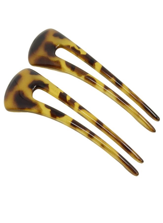 Parcelona French Long Duo Light Shell Savana Large 4.75” Celluloid Set of 2 French Twist Stick Clip Pins 2-Prong Hair Fork for Girls Spiral Up-do Chignon Bun Holder Flexible Durable Styling Paris Hair - Image 1