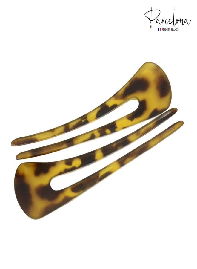 Parcelona French Long Duo Light Shell Savana Large 4.75” Celluloid Set of 2 French Twist Stick Clip Pins 2-Prong Hair Fork for Girls Spiral Up-do Chignon Bun Holder Flexible Durable Styling Paris Hair - Image 3