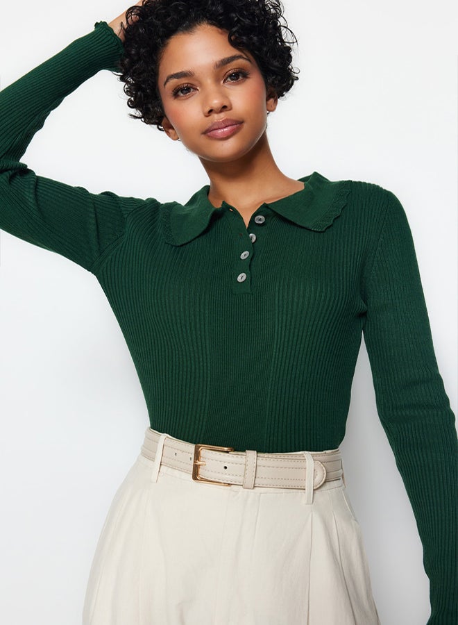 trendyol Emerald Green Polo Collar Knitwear Sweater - Image 1