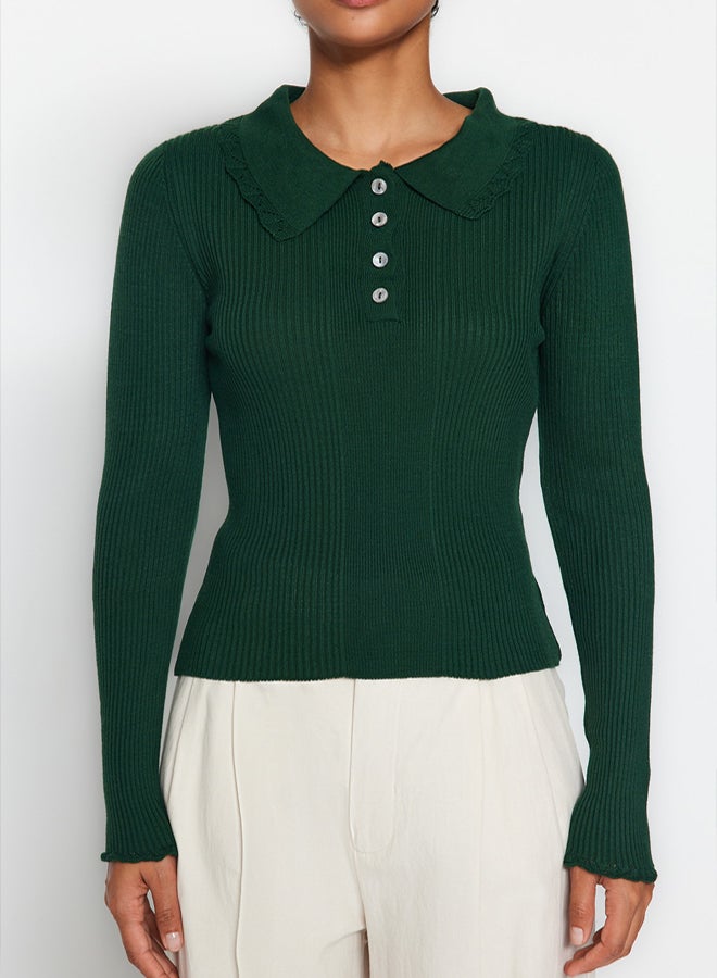 trendyol Emerald Green Polo Collar Knitwear Sweater - Image 4