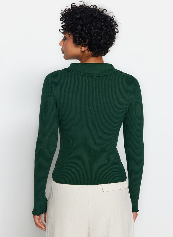 trendyol Emerald Green Polo Collar Knitwear Sweater - Image 5
