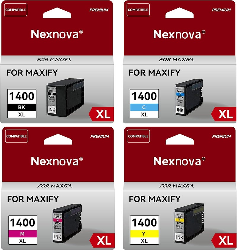 NexNova ® ink Cartridge Compatible for Canon PGI-1400XL Set High Yield (4-Pack Black Cyan Magenta Yellow) PGI 1400 XL Guaranteed Compatibility with MAXIFY MB2140 MB2340 MB2740 MB2040 - Image 1