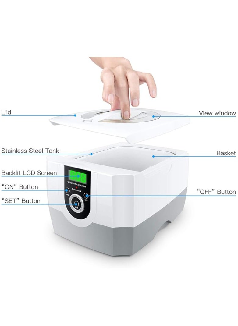 Life Basis - Ultrasonic Cleaner Super Large Capacity 1400ml Jewelry Cleaner with Cleaning Basket Ultrasonic Cleaning Machine for Cleaning Glasses Waterproof Watches Dentures Coins Circuit Board - Image 1