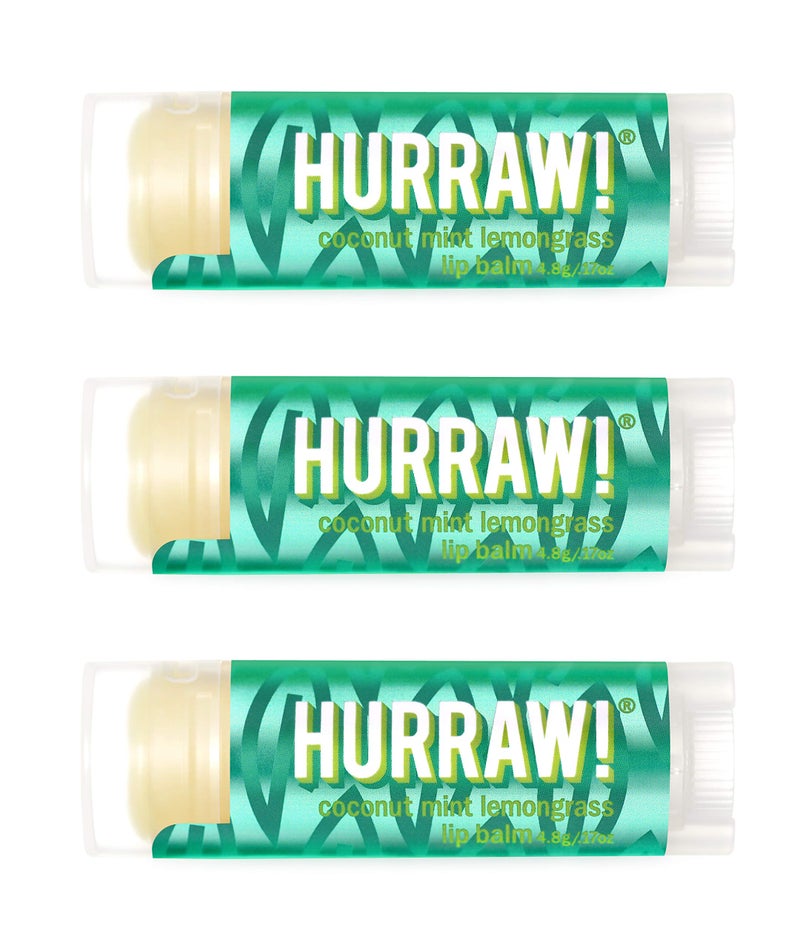 Hurraw! coconut, Mint, Lemongrass (Pitta) Lip Balm, 3 Pack: Organic, Certified Vegan, Cruelty and Gluten Free. Non-GMO, 100% Natural Ingredients. Bee, Shea, Soy and Palm Free. Made in USA - Image 1