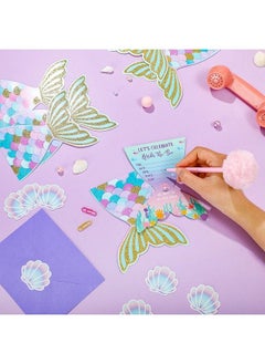 Hotop 24 Sets Mermaid Birthday Invitations With Envelopes And Mermaid Stickers Glitter Mermaid Invitations For Kids Birthday Party Baby Shower Mermaid Themed Party Supplies Pool Party  - Image 4