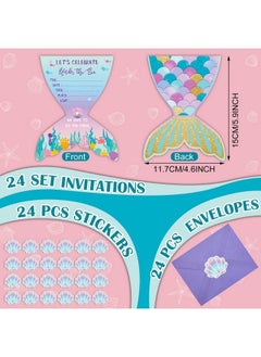 Hotop 24 Sets Mermaid Birthday Invitations With Envelopes And Mermaid Stickers Glitter Mermaid Invitations For Kids Birthday Party Baby Shower Mermaid Themed Party Supplies Pool Party  - Image 3