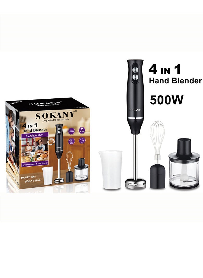 sokany - Hand Blender With Chopper And Whisk 4-in-1 1000ml 500 W WK-1710-4 Hand Blender With Chopper And Whisk 4-in-1 1000ml 500 W WK-1710-4 Black/ClearBlack/Clear - Image 1