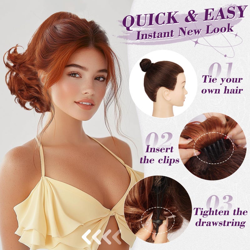 BARSDAR Copper Red Ponytail Extension - 10 Inch Short Wavy Drawstring Ponytail Hair Extensions for Women - Synthetic Comb Clip in Ponytail Hairpieces Fake Pony Tails - Copper Red - Image 5