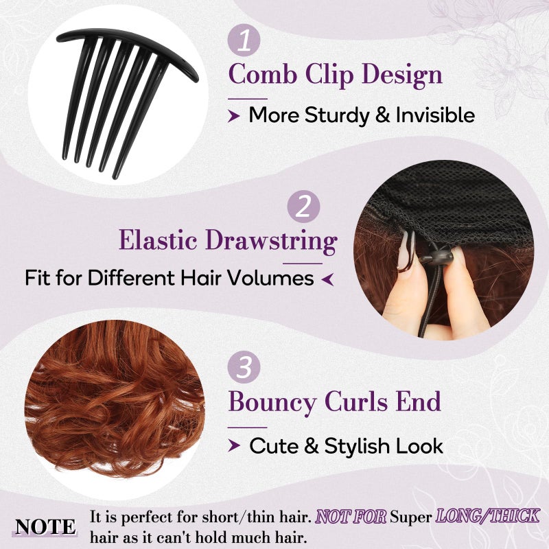 BARSDAR Copper Red Ponytail Extension - 10 Inch Short Wavy Drawstring Ponytail Hair Extensions for Women - Synthetic Comb Clip in Ponytail Hairpieces Fake Pony Tails - Copper Red - Image 3