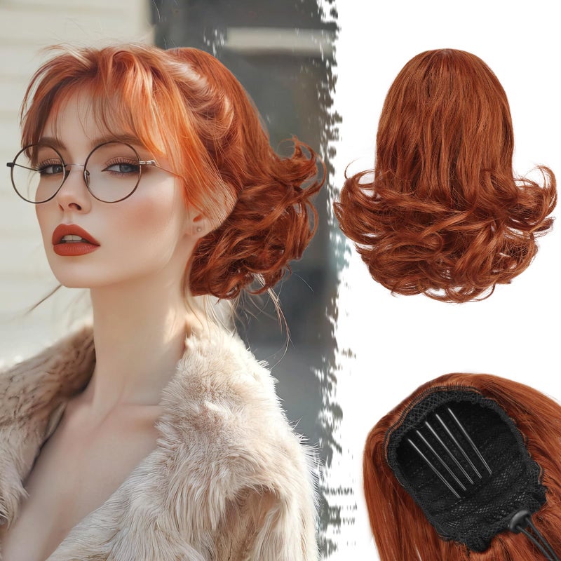 BARSDAR Copper Red Ponytail Extension - 10 Inch Short Wavy Drawstring Ponytail Hair Extensions for Women - Synthetic Comb Clip in Ponytail Hairpieces Fake Pony Tails - Copper Red - Image 1