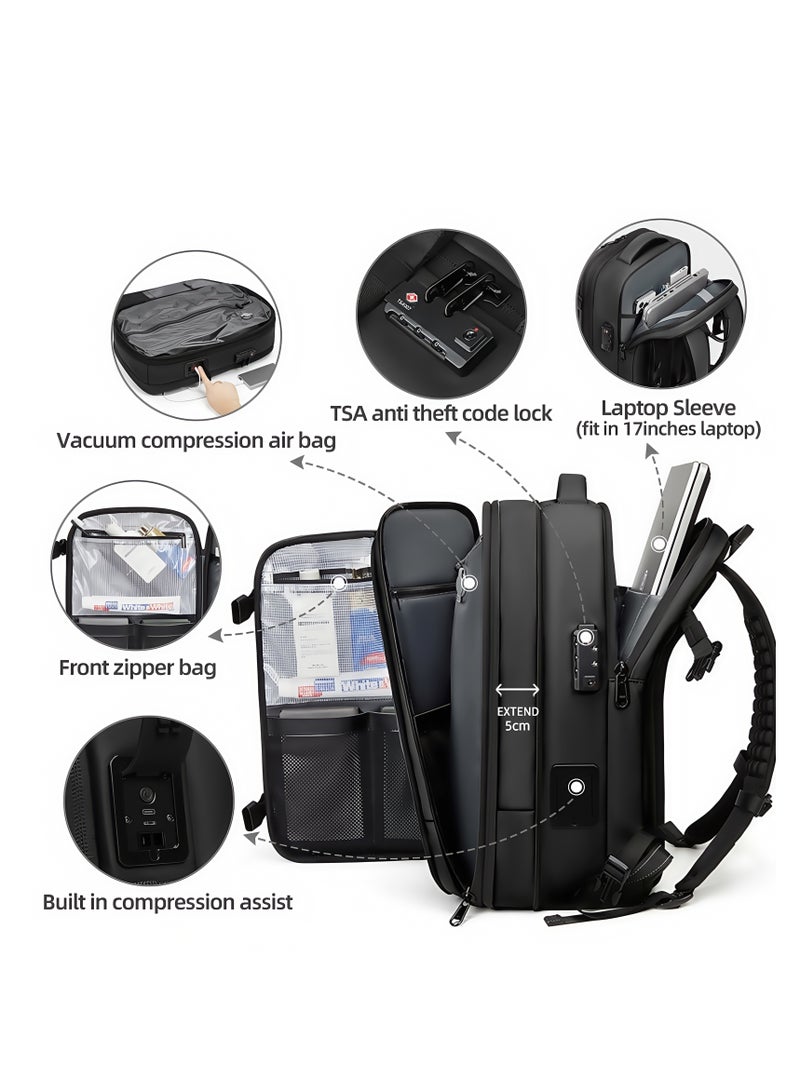 Skycare 2-in-1 Rolling Backpack with Built-in Vacuum Compression, USB-C Charging, Carry on Backpacks- Expandable 25L to 60L Luggage for for Short Trip and Business - Image 3