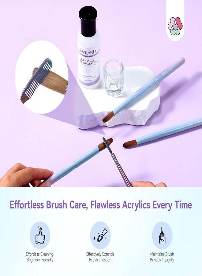 SAVILAND Acrylic Nail Brush with Cleaner: Size 8,10,14 Professional Acrylic Brushes Makeup Brushes Cleaner Conditioner Nail Brush Cleaner Tool & Dappen Dish for Acrylics Nails Home Salon DIY - Image 5