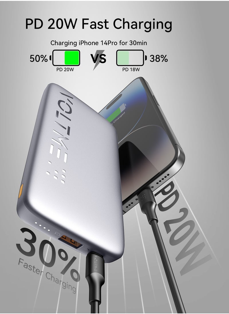 VOLTME - 10000 mAh Fast Charging Power Bank 22.5W PD, Ultra-Slim 10000mAh External Battery Pack, Type C Quick Charge, Portable Powerbank for iPhone 16 Pro Max/16 Pro/16 Plus/15/14/13/12, Samsung Galaxy S24/S23/S22/S21, Pixel 6/7, iPad & More, High-Speed Charging, Compact & Lightweight USB C Power Bank for Travel (Grey) - Image 1